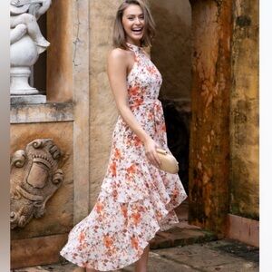 Floral High Neck High Low Dress